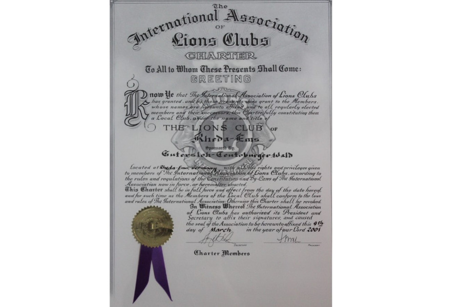 Charter Urkunde des LC Rheda-Ems